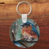 Cute Little Eastern Blue Bird Painting Winter Sleutelhanger (Voorkant)