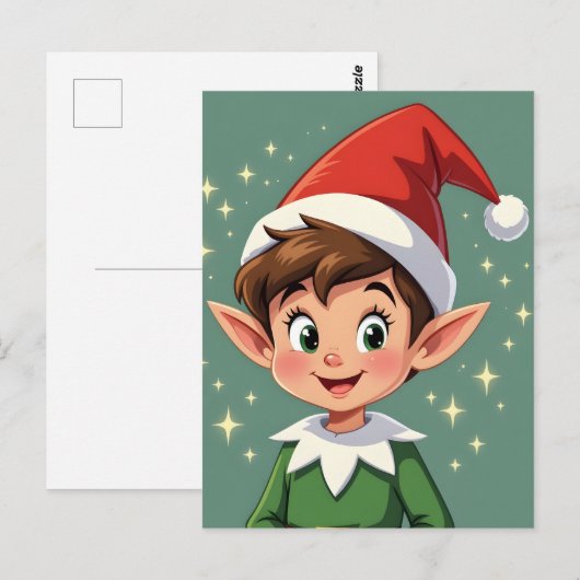 Cute little elf with Christmas hat Briefkaart (Voorkant / Achterkant)