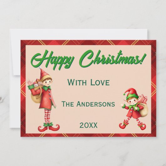 Cute Little Elves - Personalized Christmas  Feestdagenkaart (Voorkant)
