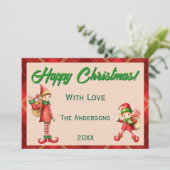 Cute Little Elves - Personalized Christmas  Feestdagenkaart (Staand voorkant)