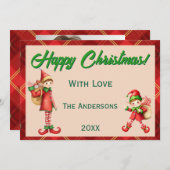Cute Little Elves - Personalized Christmas  Feestdagenkaart (Voorkant / Achterkant)