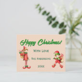 Cute Little Elves - Personalized Christmas  Feestdagenkaart (Staand voorkant)