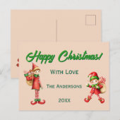 Cute Little Elves - Personalized Christmas  Feestdagenkaart (Voorkant / Achterkant)