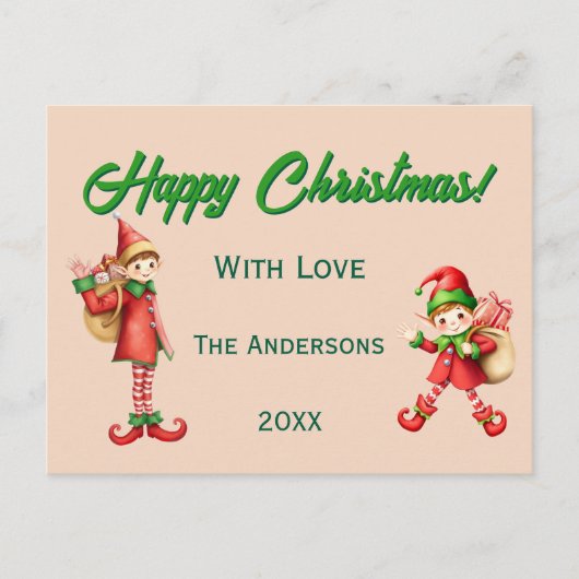 Cute Little Elves - Personalized Christmas  Feestdagenkaart (Voorkant)