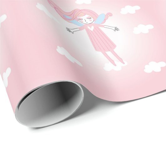 Cute little fairy in pink sky cadeaupapier (Rol Hoek)