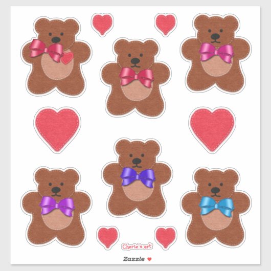 Cute Little Felt Kijk Valentijn Teddy Bears Sticker (Vel)