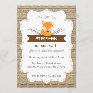 Cute Little Fox Birthday Invitation Woodland Kaart