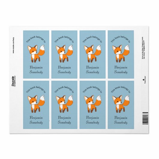 Cute Little Fox Bookplate Etiket (Full Sheet)