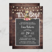 Cute Little Fox Boy Rustic Chalkboard Baby shower Kaart (Voorkant / Achterkant)