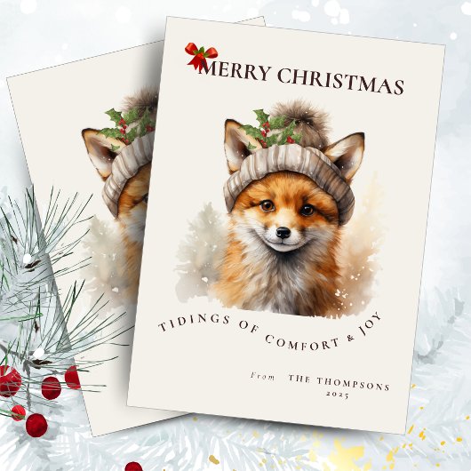 Cute Little Fox Christmas Greetings Card Kaart