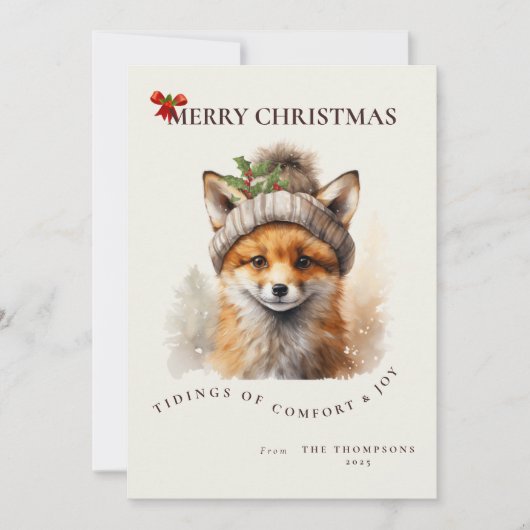 Cute Little Fox Christmas Greetings Card Kaart (Voorkant)