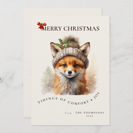 Cute Little Fox Christmas Greetings Card Kaart (Voorkant / Achterkant)