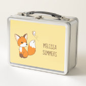 Cute Little Fox die Butterfly op Yellow bezoekt (Voorkant)