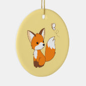 Cute Little Fox die Butterfly op Yellow bezoekt Keramisch Ornament (Rechts)