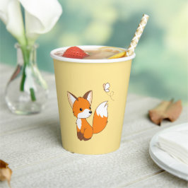 Cute Little Fox die Butterfly op Yellow bezoekt Papieren Bekers