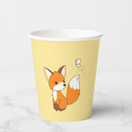 Cute Little Fox die Butterfly op Yellow bezoekt Papieren Bekers
