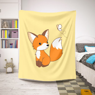 Cute Little Fox die Butterfly op Yellow bezoekt Sherpa Deken