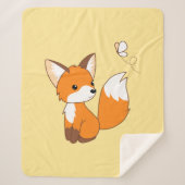 Cute Little Fox die Butterfly op Yellow bezoekt Sherpa Deken (Voorkant)