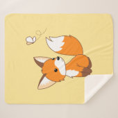 Cute Little Fox die Butterfly op Yellow bezoekt Sherpa Deken (Voorkant (horizontaal))