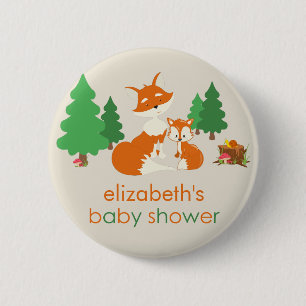 Cute Little Fox en mama Baby shower Button