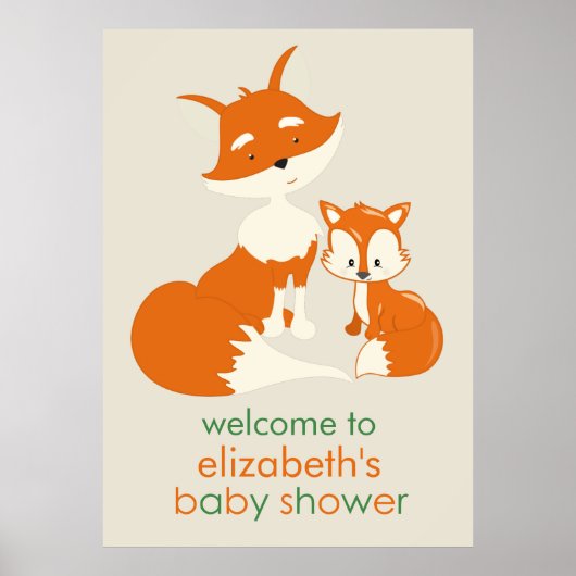 Cute Little Fox en mama Baby shower Poster (Voorkant)