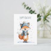 Cute little fox enjoying a warm drink feestdagenkaart (Staand voorkant)