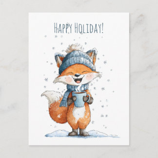 Cute little fox enjoying a warm drink feestdagenkaart