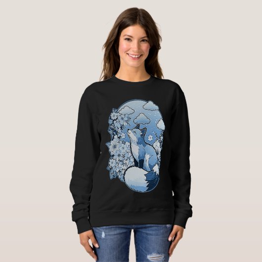 Cute little fox flowers clouds spring retro trui (Voorkant volledig)