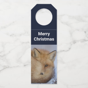 Cute Little Fox gekruld op Winter Foto Kerstmis Flessenhanger