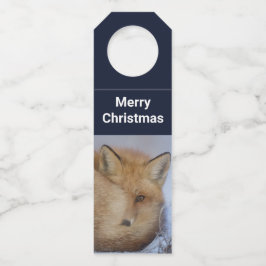 Cute Little Fox gekruld op Winter Foto Kerstmis Flessenhanger
