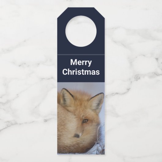Cute Little Fox gekruld op Winter Foto Kerstmis Flessenhanger (Voorkant)