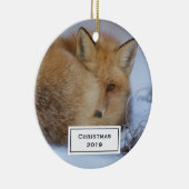 Cute Little Fox gekruld op Winter Foto Kerstmis Keramisch Ornament (Rechts)