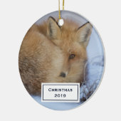 Cute Little Fox gekruld op Winter Foto Kerstmis Keramisch Ornament (Links)