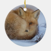 Cute Little Fox gekruld op Winter Foto Kerstmis Keramisch Ornament (Achterkant)
