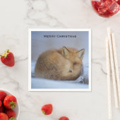 Cute Little Fox gekruld op Winter Foto Kerstmis Servet (Insitu)