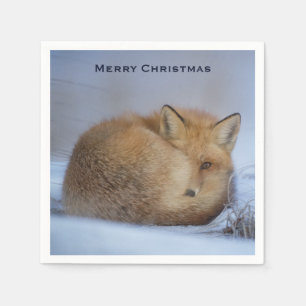 Cute Little Fox gekruld op Winter Foto Kerstmis Servet