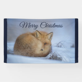 Cute Little Fox gekruld op Winter Foto Kerstmis Spandoek