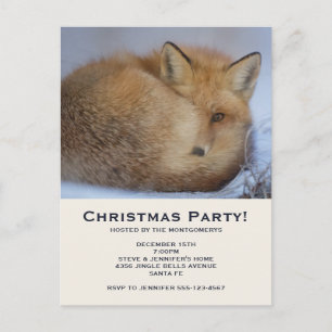 Cute Little Fox gekruld op Winter Foto Kerstmis Uitnodiging Briefkaart