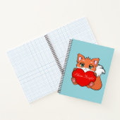 Cute Little Fox Holding a Heart Notitieboek (Binnen)