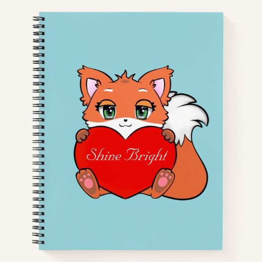 Cute Little Fox Holding a Heart Notitieboek (Voorkant)