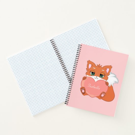 Cute Little Fox Holding een Heart Notitieboek (Binnen)
