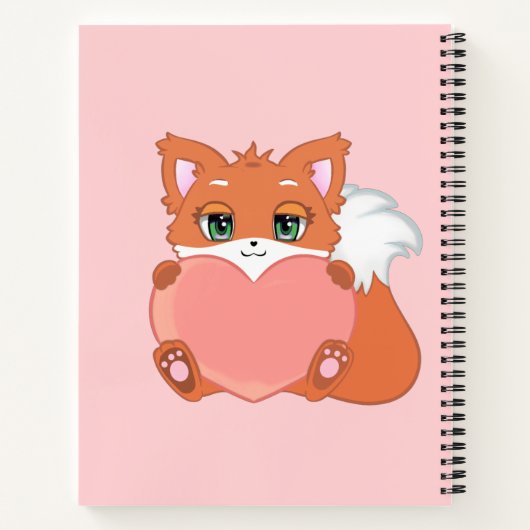 Cute Little Fox Holding een Heart Notitieboek (Achterkant)