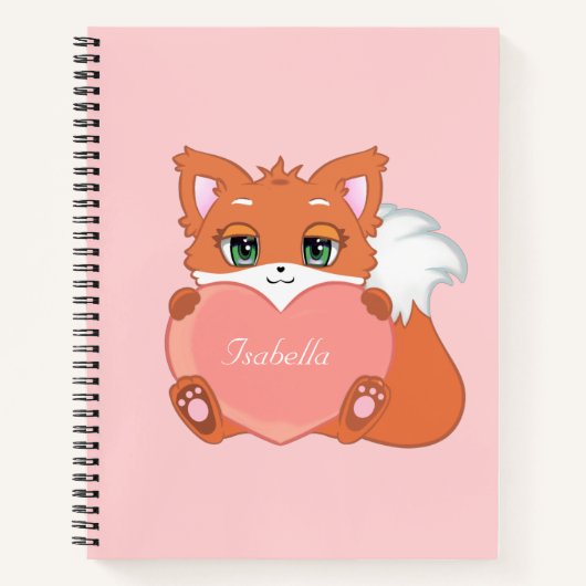 Cute Little Fox Holding een Heart Notitieboek (Voorkant)