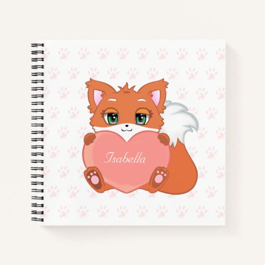 Cute Little Fox Holding een Heart Notitieboek (Voorkant)