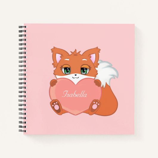 Cute Little Fox Holding een Heart Notitieboek (Voorkant)