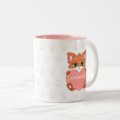 Cute Little Fox Holding een Heart & Paw Pattern Tweekleurige Koffiemok (Voorkant rechts)