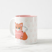 Cute Little Fox Holding een Heart & Paw Pattern Tweekleurige Koffiemok (Voorkant links)
