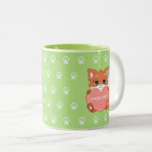 Cute Little Fox Holding een Heart & Paw Pattern Tweekleurige Koffiemok (Voorkant rechts)