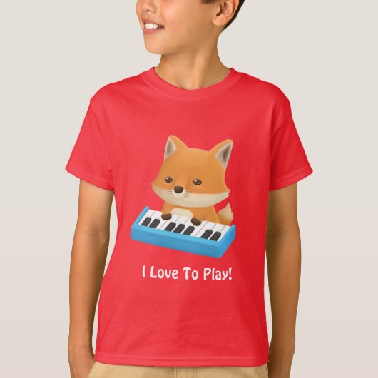Cute Little Fox I Love Play Piano Kinder T-shirt (Voorkant)