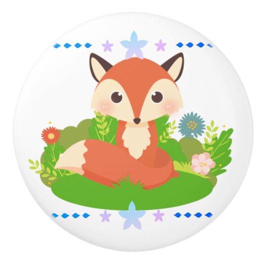 Cute Little Fox Keramische Knop (Voorkant)